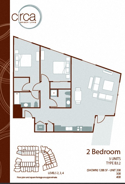 Floor plan layout diagram for 2 Bedroom 2 Bath - B3.2